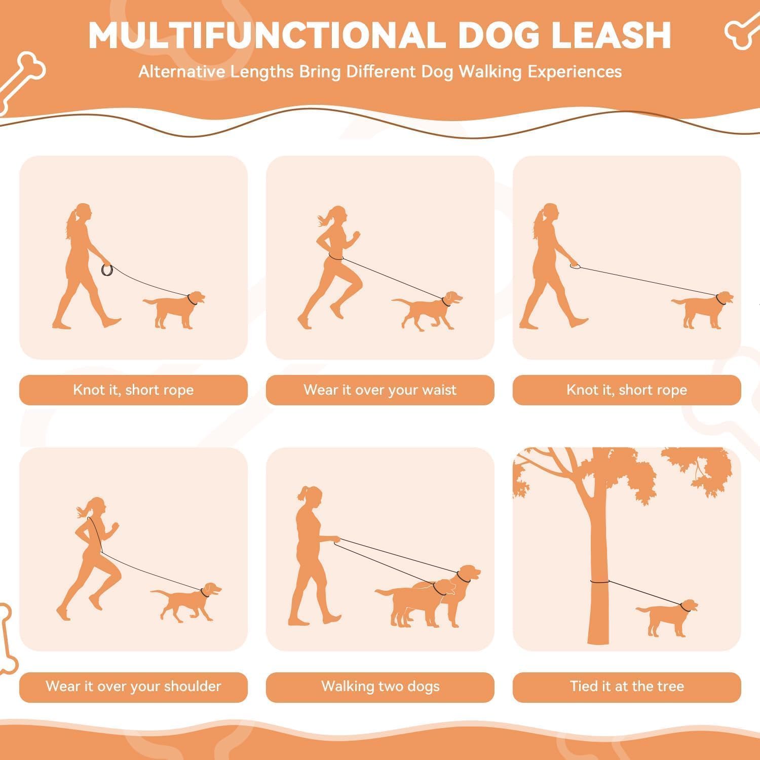 PETCOOZ Guinzaglio Doppio per Cani, Guinzaglio per Cani 3M Regolabile con Fino Riflettente, Multifunzione e Resistente per Cani Piccoli, Medi e Grandi, Nero e Bianco