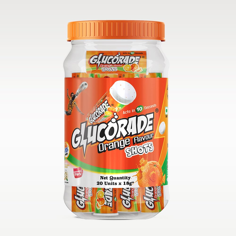 Shots Glucose Energy Orange Flavour Jar pack of 20 Tubes (1 Jar) Each tube contain 9 Tablets