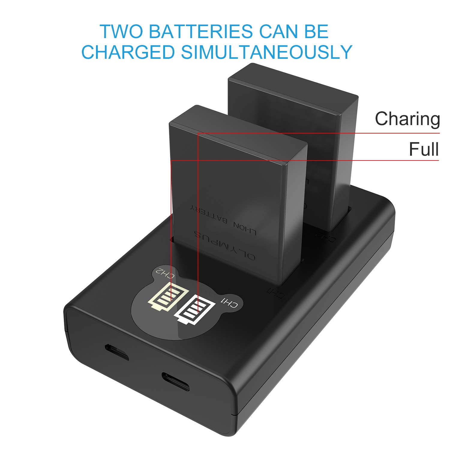 HOSAN BLS-5/BLS-50 Batterie de Rechange 2000mAh Lot de 2 avec Compatible pour Olympus BLS5/BLS50,Om-D E-M10 Mark III,Om-D E-M10 Mark II,Om-D E-M10
