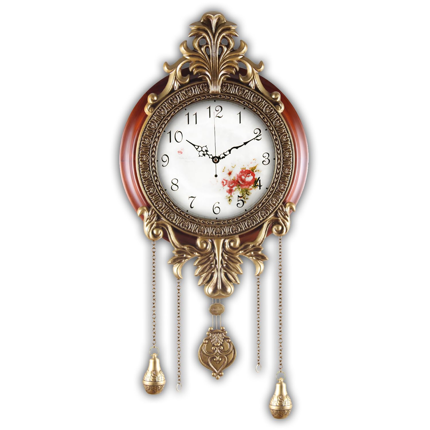 Aero Snail Large Size Retro Vintage Imperial Style Elegant Silent Wood Metal Wall Clock with Swinging Pendulum