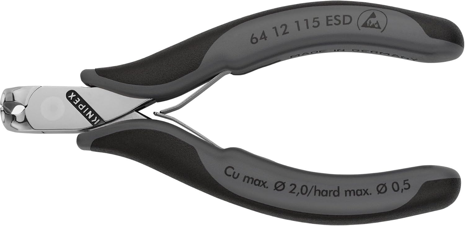 Knipex 64 12 115 ESD Electronics End Cutting Nippers 4,53" with soft handle dissipative