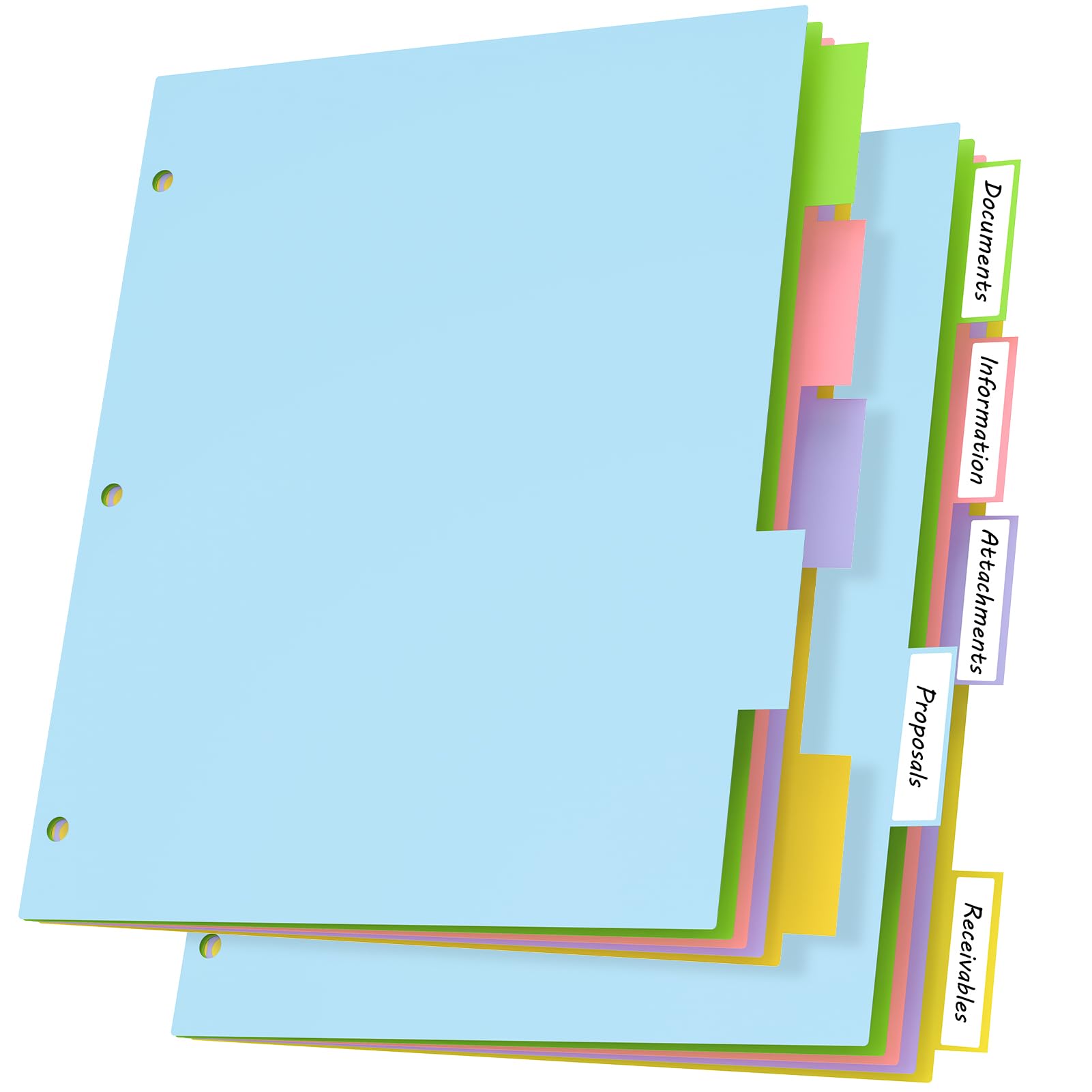 HABGP 10Pcs/2 Set 5 Tab Dividers for 3 Ring Binder, 10 Pcs Colorful Binder Dividers with Tabs, 3 Ring Page Folder Dividers, Plastic Tabbed File Dividers with Tabs, Three Ring Binder Index Dividers