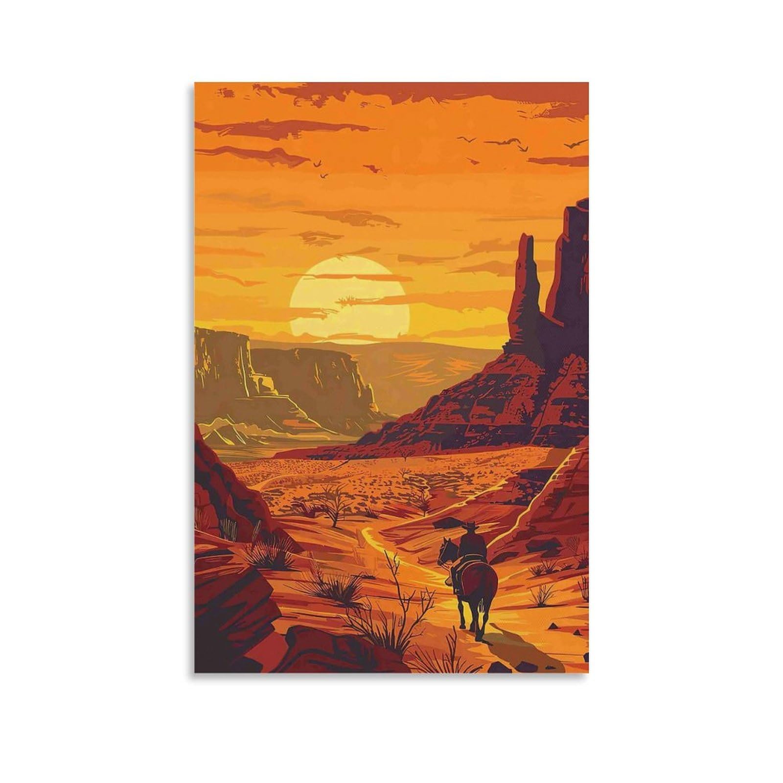 DHBANEIOK Desert Sunset Rider Wall Decor Poster Giclee Canvas Prints Modern Wall Art Picture Wall Hanging for Living Room Bedroom Home Decorations 08x12inch(20x30cm)