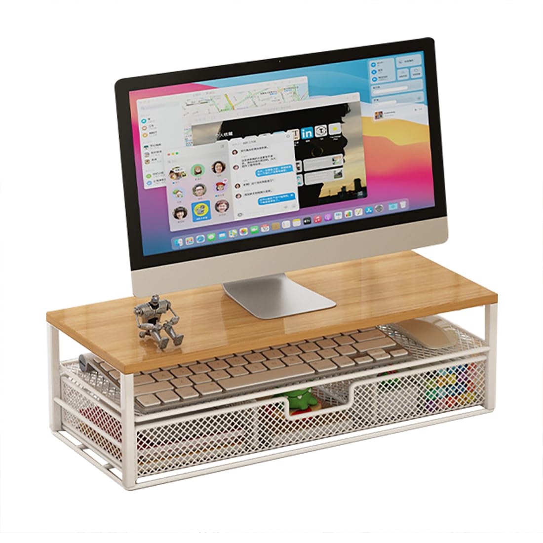 CAKERS Riser De Stand De Moniteur En Métal Robuste | Étagère D'organisateur De Bureau Polyvalent Avec Tiroir De Stockage | Accessoires De Bureau Créatifs,Blanc,50x20x17cm (19.6x7.8x6.6 Pouces)