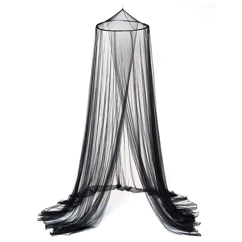 Zoojoy Zanzariera a Rete per Letto – Zanzariera Rotonda a Cupola per Camera da Letto, Giardino, Campeggio, Tende a Sospensione per Neonato/Letto Singolo/King Size [Nero]