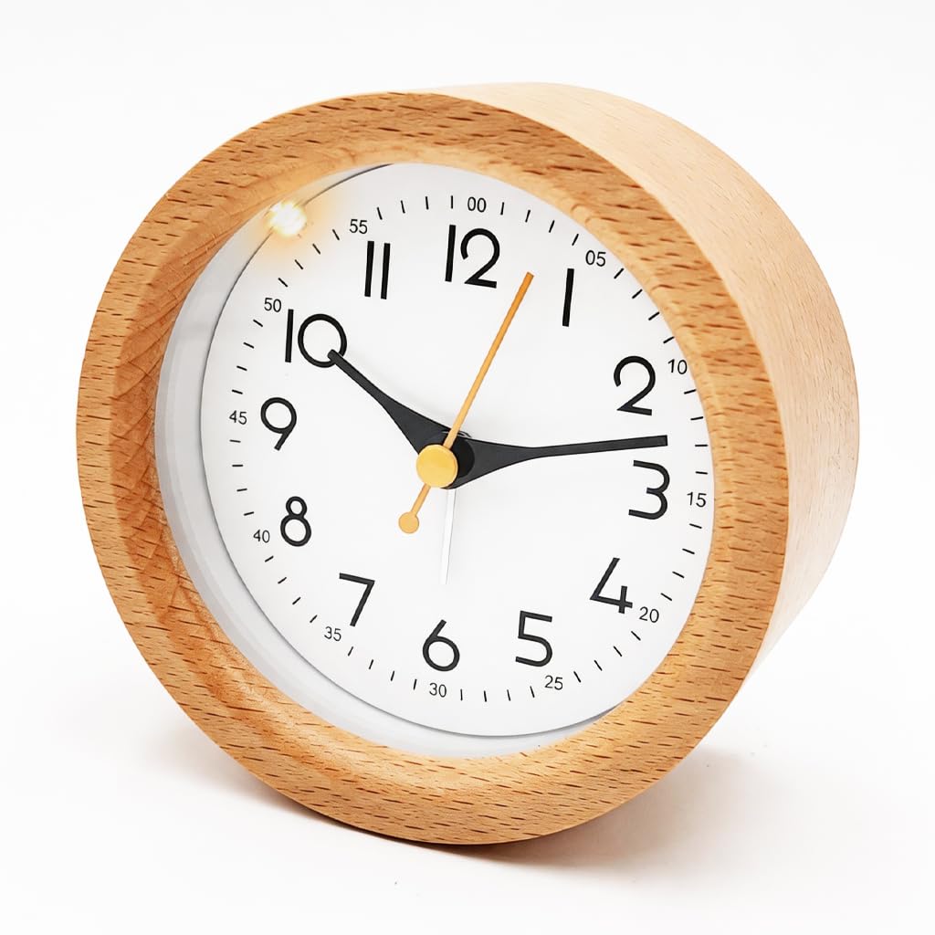 Solisara Silent Alarm Clock Bedside, Wooden No Ticking Desk Clock Mantel