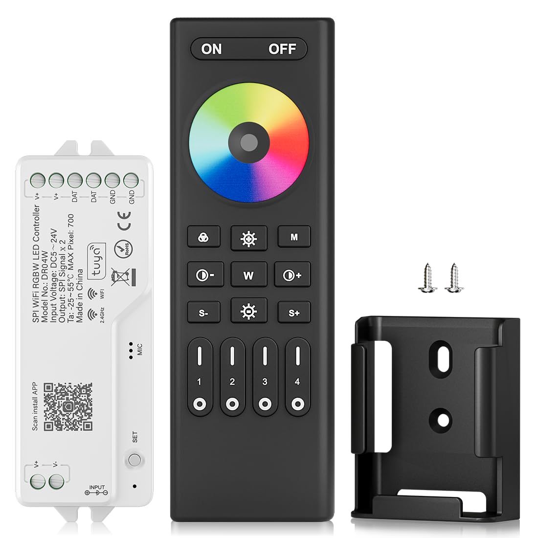 BTF-LIGHTING BTF-LIGHTING 2.4G WiFi SPI RGBW LED Steuerung DR04W und RF-Fernbedienung RC03RFB Kit Unterstützt APP Steuerung Alexa/Google Home Sprachsteuerung für SK6812 WS2814 usw. RGBW LED Streifen