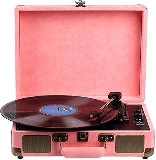 Vinyl Record Player, 3 Speed Turntable Bluetooth Phonograph Record Player With 2 Built In Stereo Speakers, Supports RCA Line Out, AUX In, Headphone Jack, Vintage Suitcase