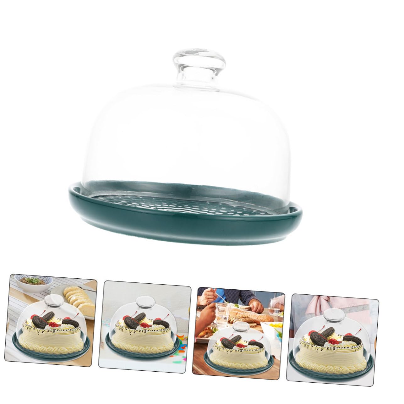 Mikinona Bandeja de Postres 1 Juego de Vidrio Verde para Servir y Exponer | Fruta, Snacks, Chocolate y Galletas, para Merienda Familiar y Fiestas, Estilo Único y Elegante