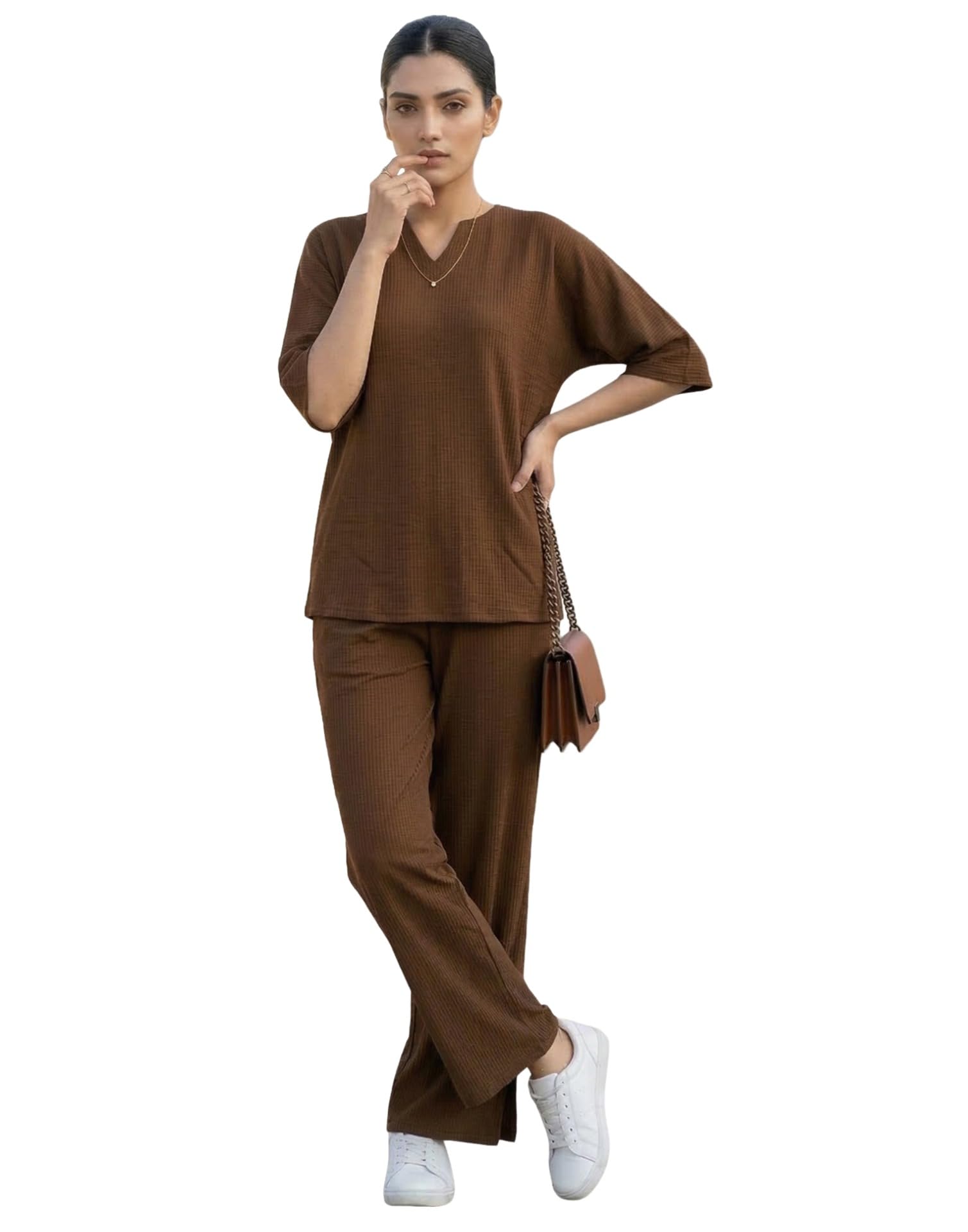 selvia Lycra Brown Top and Trouser Pant Set, Co ord Set for Women Stylish-picture-1