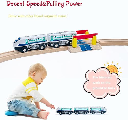 Miniatura 6 de Juego de accesorios de madera para tren de bala de alta velocidad, juguetes para tren urbano de madera para niños y niñas (tren bala)