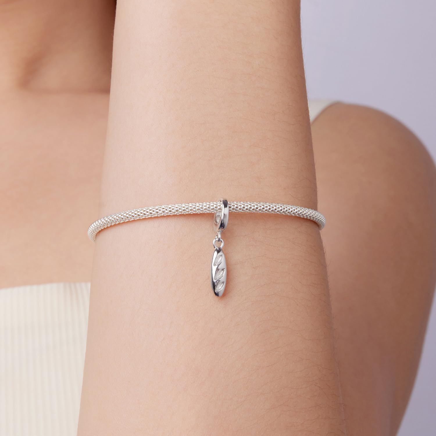 Fascino Ciondolo Chiusura Baguette, Accessorio Braccialetto Fascino in Argento Sterling 925, Compatibile con Braccialetto 3mm-4,5mm