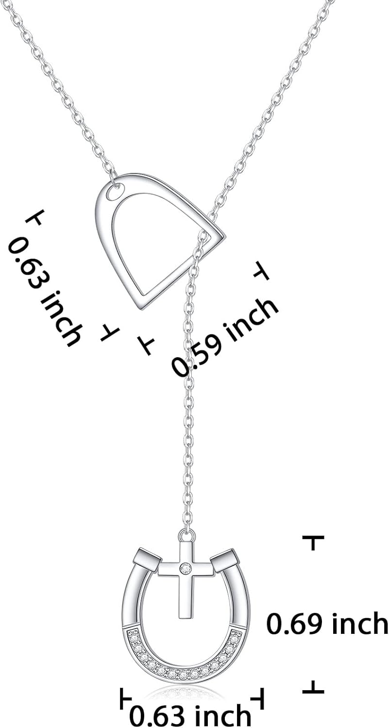 S925 Sterling Silver Lucky Horseshoe Necklace Bee Necklace Y Chain Lariat Horse Stirrup Gift Jewelry for Women Adults