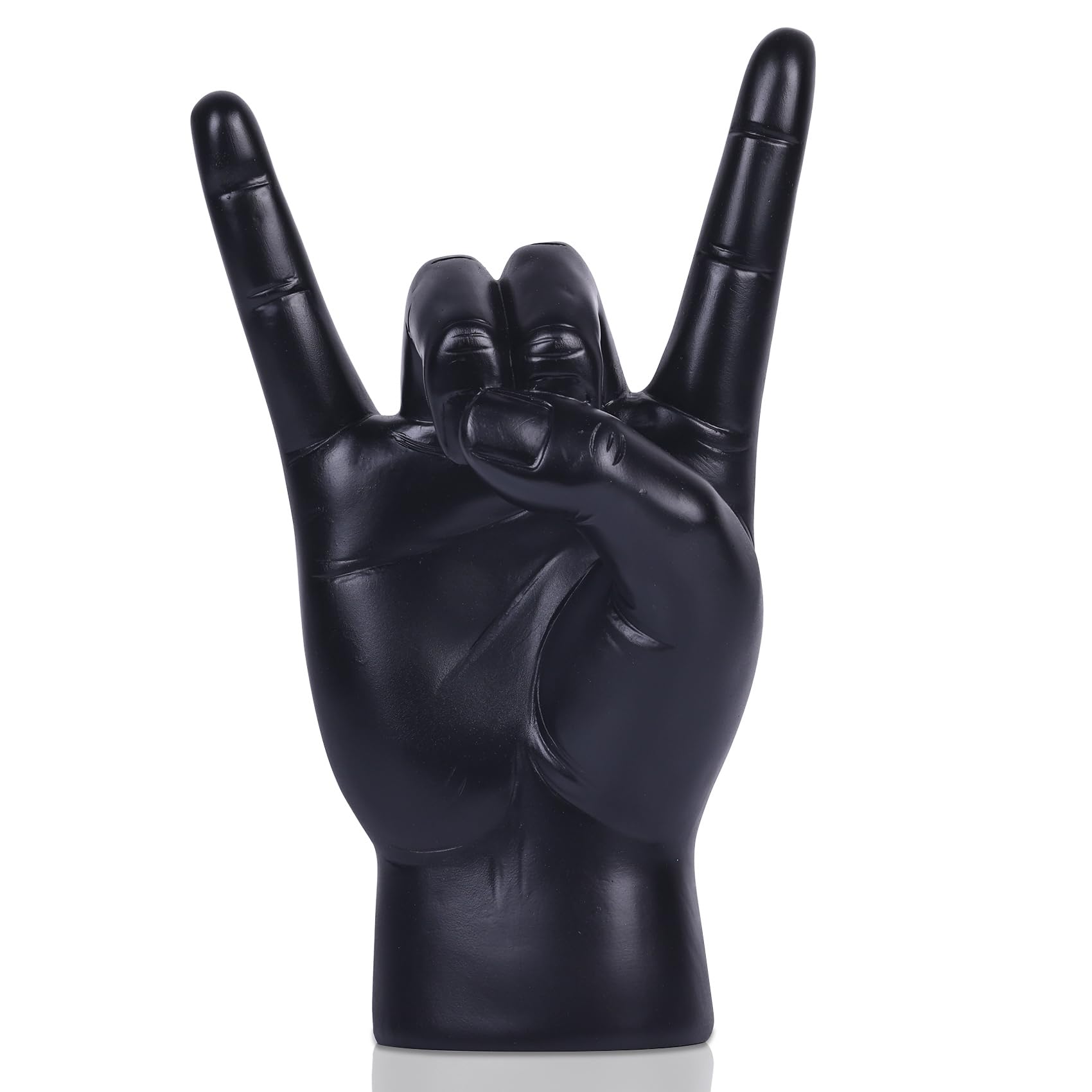 YUNSHID 7.7" Black Resin Hand Sign Sculpture - Rock Enthusiast’s Decorative Statue for Home & Office, Artistic Tabletop Symbol of Music Passion Bookshelf, Desk & Mantel Decor in Home or Office