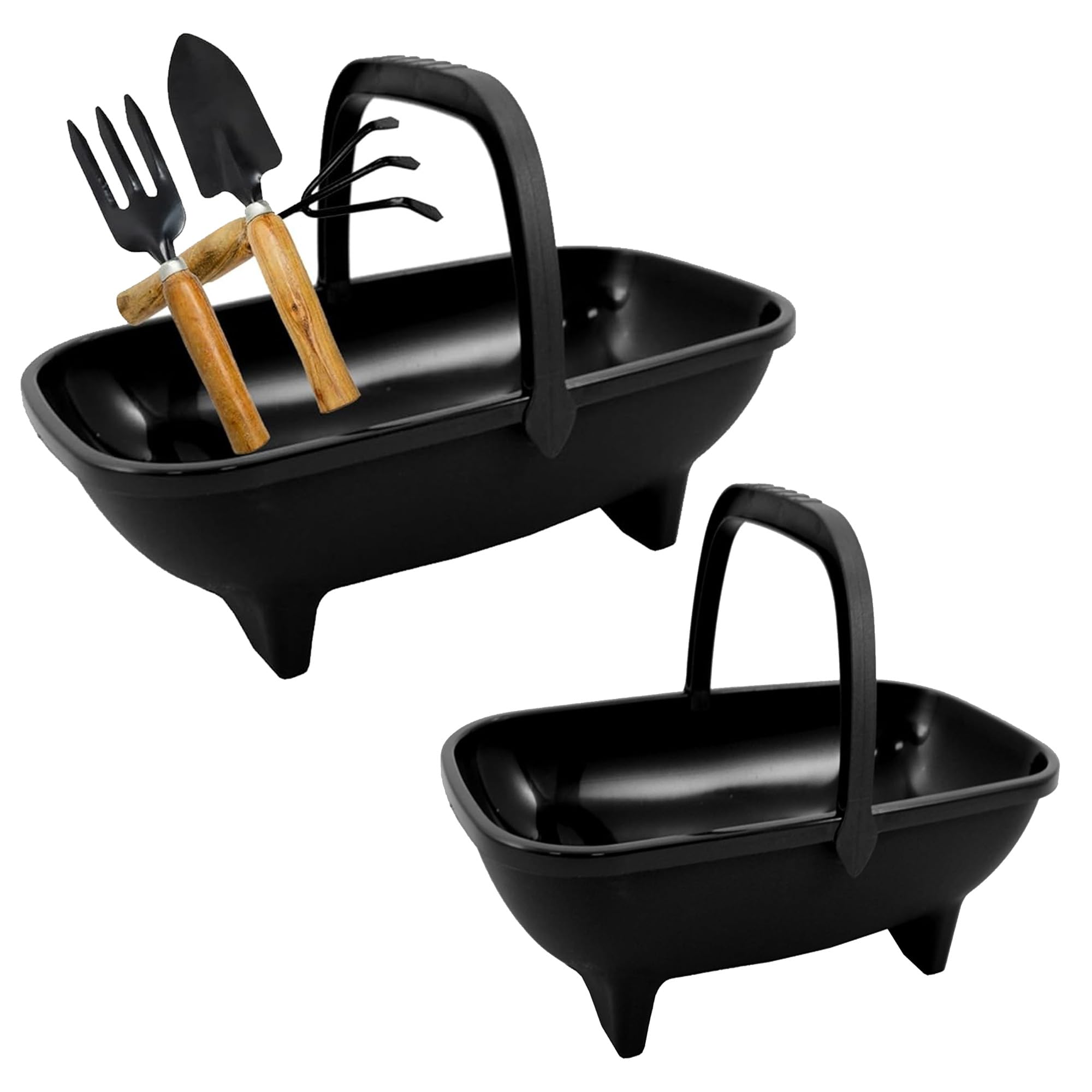 Pluto Packaging Black Indoor Outdoor Plastic Lightweight Trug With Handle For Gardeners Tools Fruit & Veg Transportation (1)