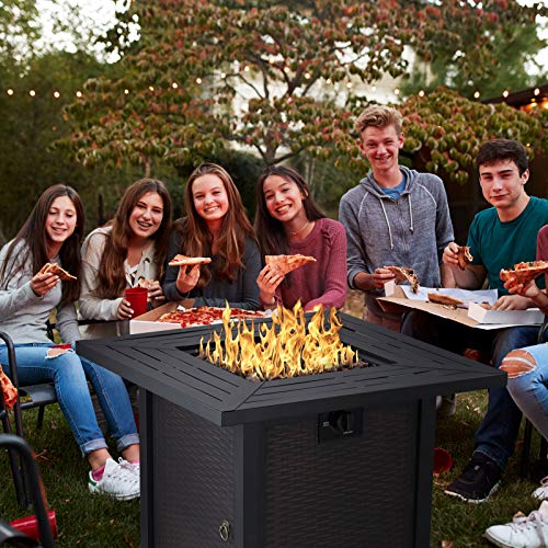 NAVINE Square Outdoor Gas Propane Fire Pit Pits Firepit Fireplace Dinning Table Tables with Lid Lava Stone 50000BTU ETL Certification for Garden Backyard Deck Patio (Classic Look) - Thumbnail 4
