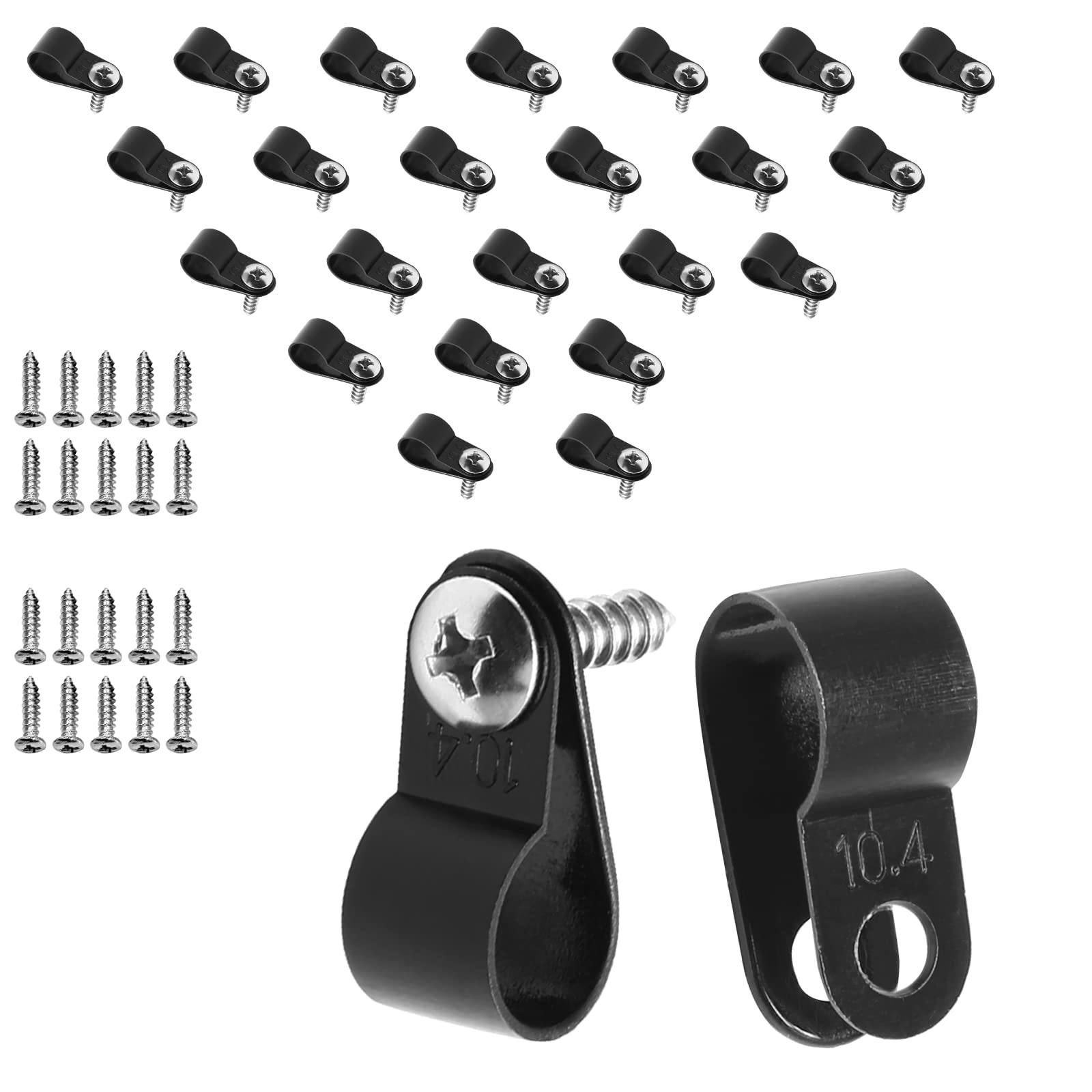 Suiwotin 120pcs 3/8 Inch R-Type Cable Clamps, Nylon Wire Cable Clips with M4 Screws, Screw Mounting Cord Fastener Clips, Wire Conduit Clamp for Wire