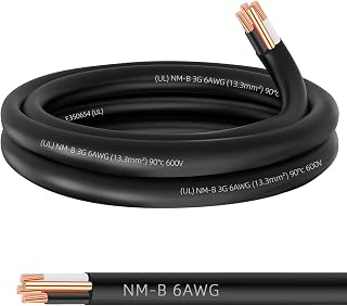 XMK 6/3 NM-B Wire with Ground 10ft - 6 Gauge 3 Conductor Copper Cable, UL Listed for Indoor Outlets, Switches, EV Chargers