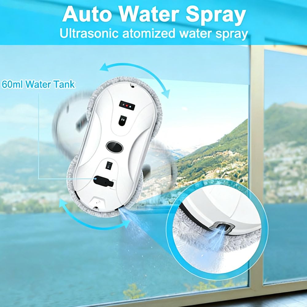 Robot eléctrico de limpieza de ventanas, limpiador de cristales con control remoto inteligente con spray de agua, alta succión, 3 modos de planificación de rutas para uso doméstico y hotelero
