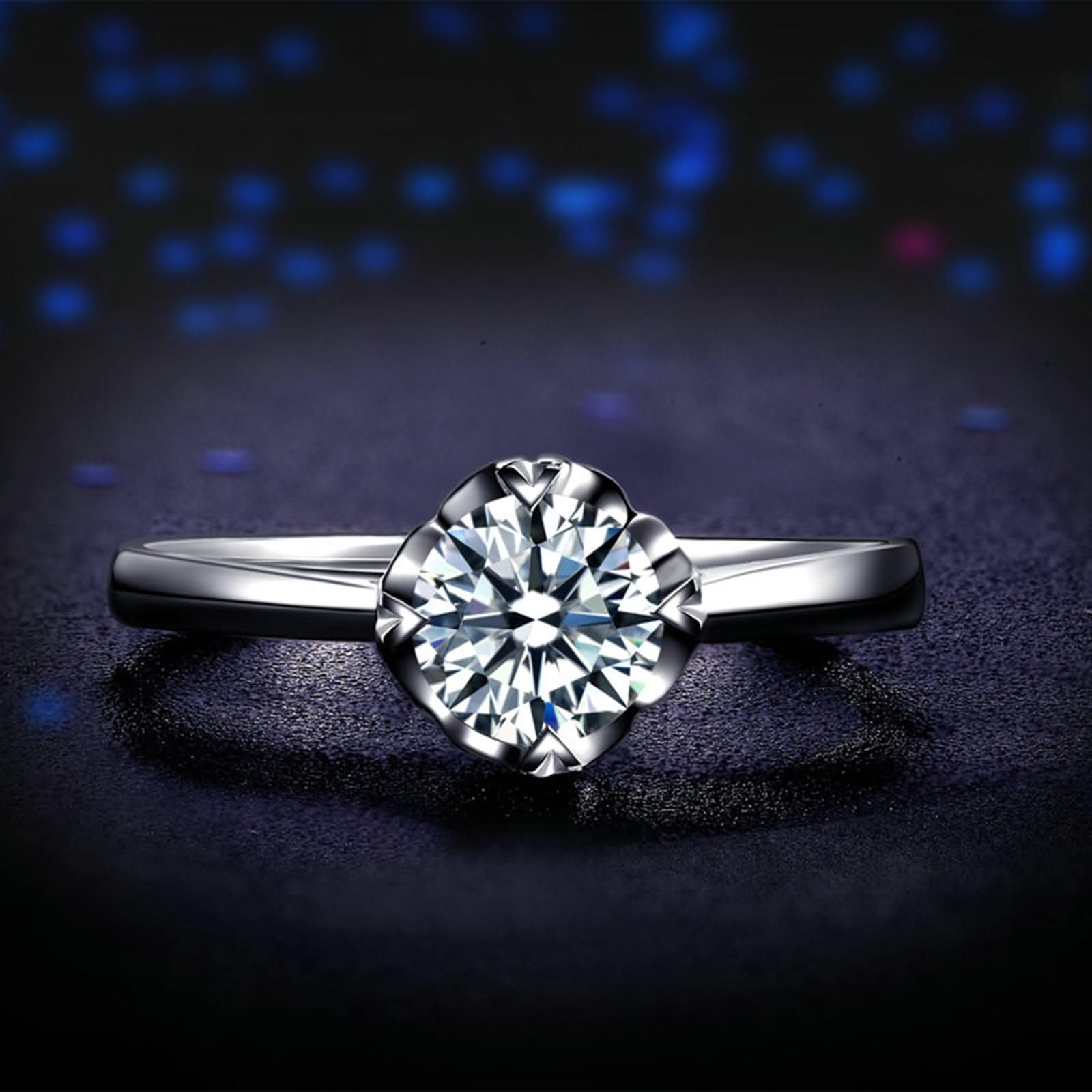 Pierścionek damski z platyną 950, okrągły diamentowy pasjans 0,17 ct, srebrne pierścionki kobiece, rozmiar 7 (47 mm)