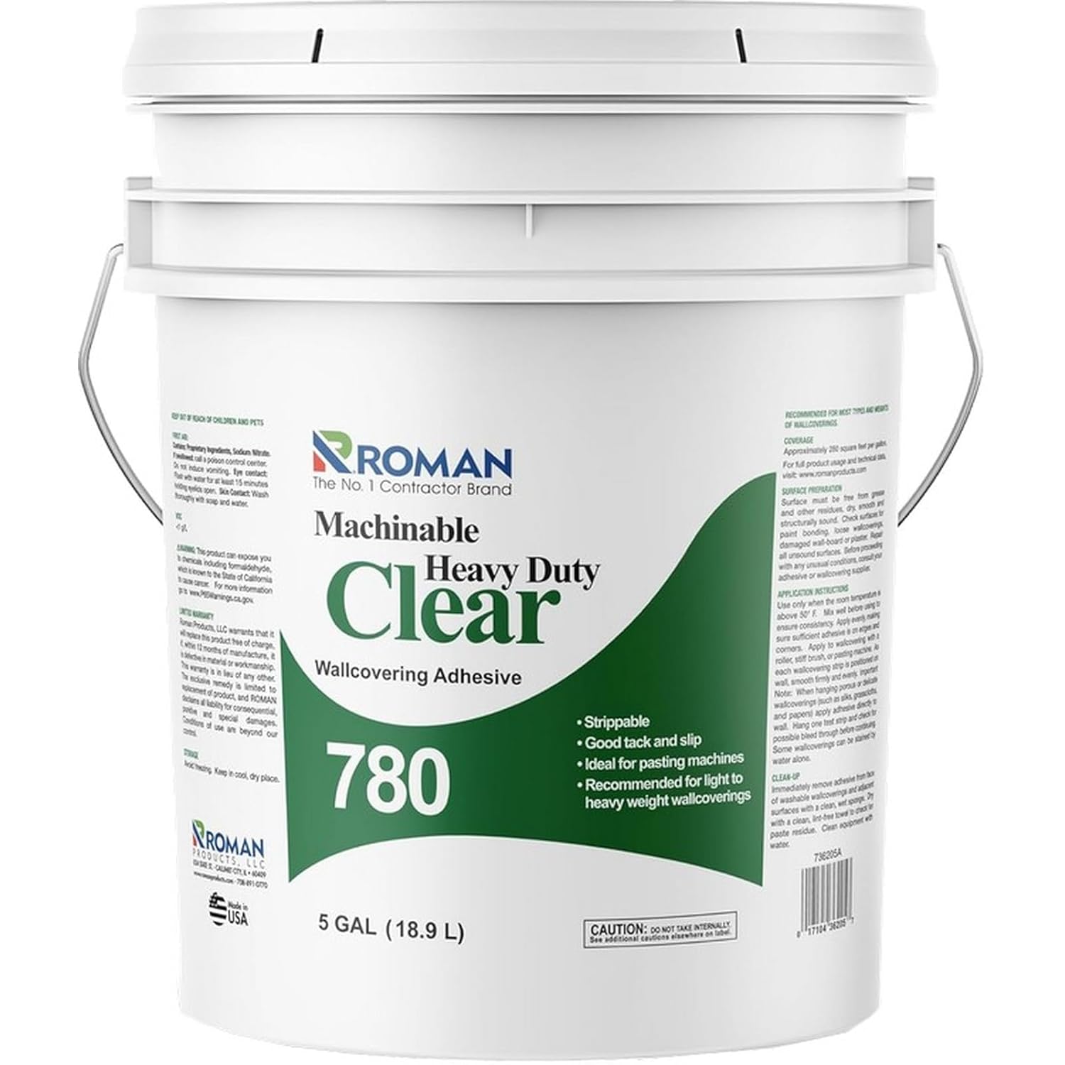 1PK 780 5gal Heavy Duty Clear Machinable Wallpaper Adhesive LANC-208508-NF