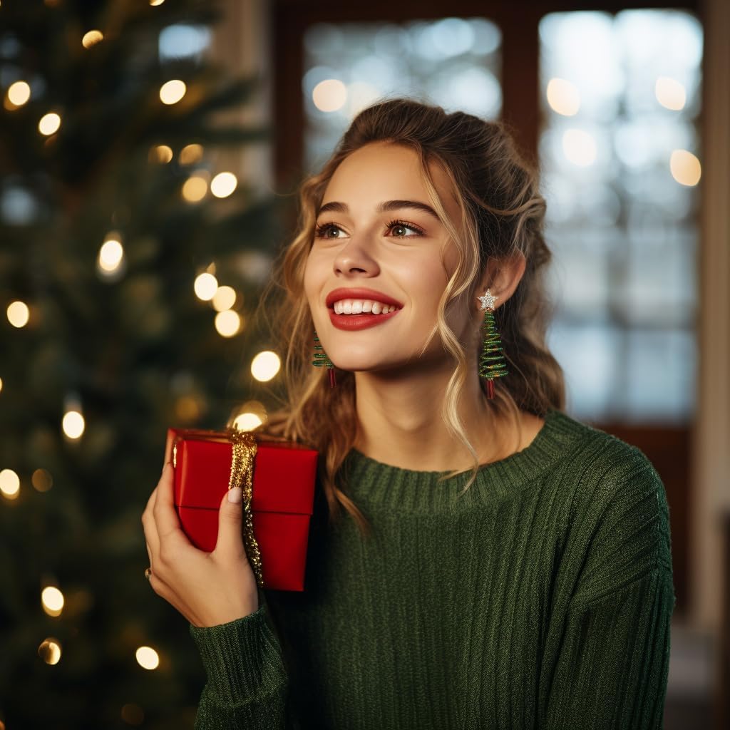 Christmas Tree Earrings For Women Diamond Star Green Tree Dangle Earrings Holiday Party Cubic Zircon Earring For Christmas Jewelry Gifts - Image 3