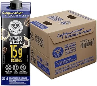 Pack Bebida Láctea UHT 3 Corações Power Whey Cappuccino Cookies N Cream 15G de Proteínas com Cafeína 250ml - 12 unidades Menor preço em Pack Bebida Láctea UHT 3 Corações Power Whey Cappuccino Cookies N Cream 15G de Proteínas com Cafeína 250ml - 12 unidades