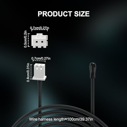 Miniatura 4 de DROK Sonda de sensor de temperatura de 10 K, 5 piezas, 3.3 ft de resina epoxi impermeable NTC sensor de temperatura sonda para varios dispensadores