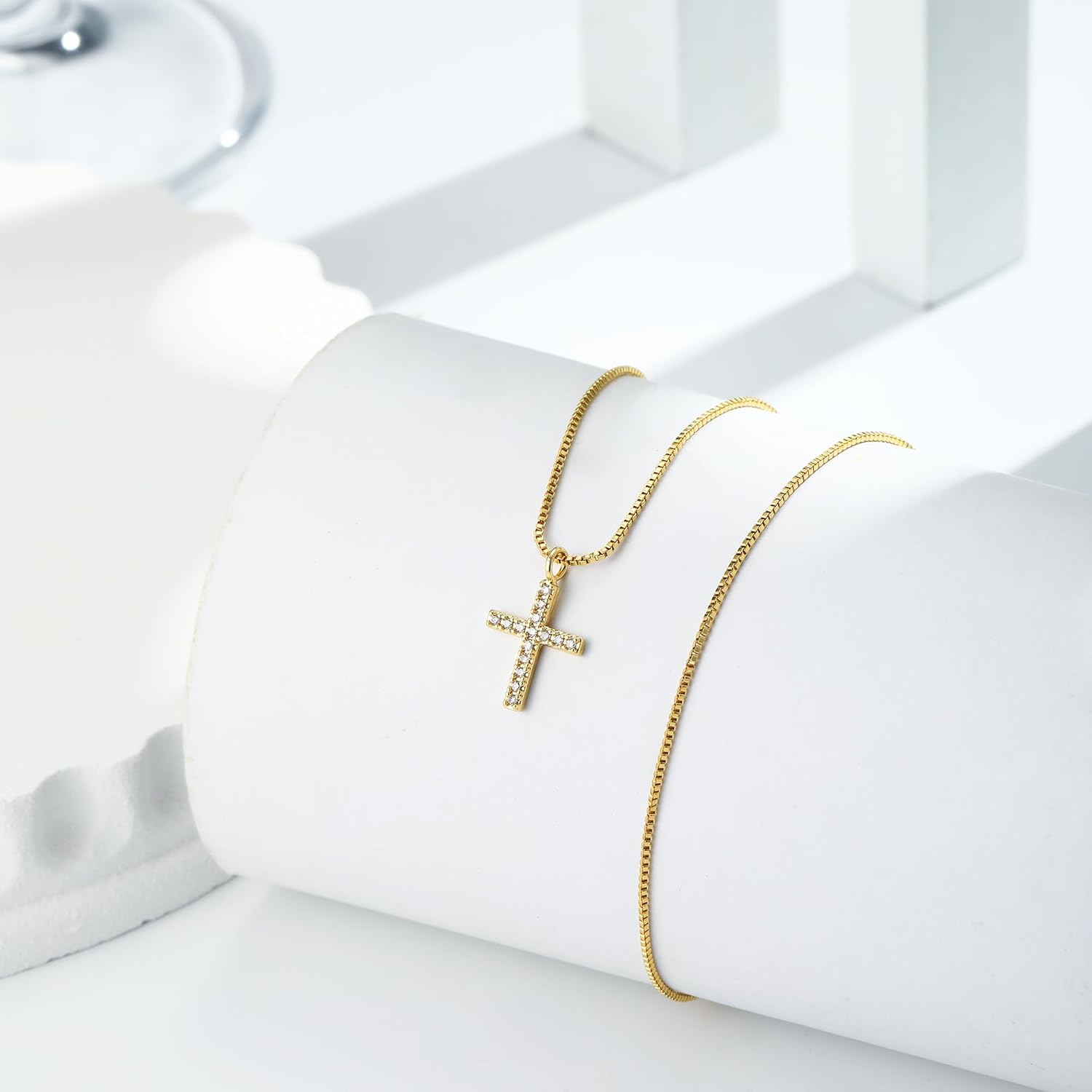 Cross Necklace for Women,Dainty 14K Gold Silver Plated Cross Choker Pendant Jewelry Non Tarnish Trendy Simple Circle Chain Small Necklace Birthday Faith Jewelry Gifts - Image 6