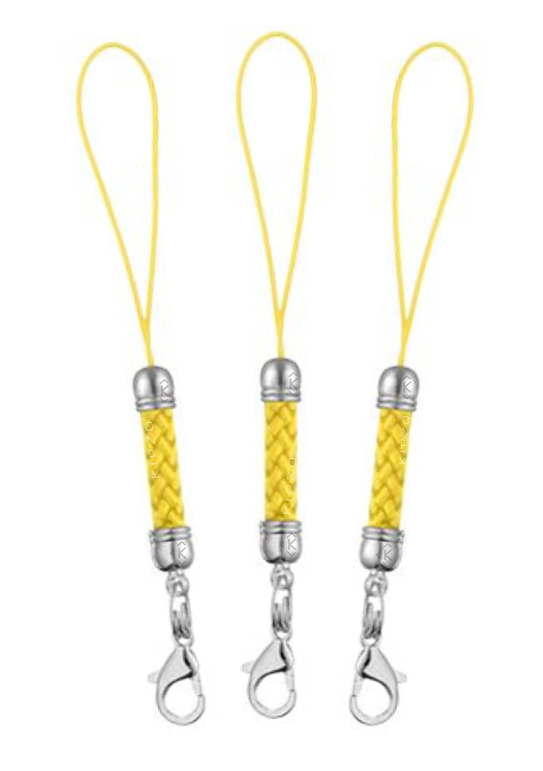 KIPZO® Pack of 3 pcs Phone Strap Charms lobster clasp for cell phone Cover keyring Pendrive Badge Holders cute for girls DIY Jewellery straps thread Ring with Hook round zip case pouch (Yellow)-image-25