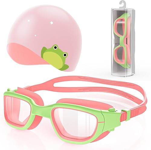 Miniatura 13 de Kids Swim Goggles with Silicone Swim Cap, Swimming Goggles Cap Set for Kids 6-14, Anti-Fog Anti-UV for Boys Girls Casquillo blanco/rosa+rosa,Gorra