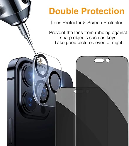 Miniatura 40 de PEHAEL Paquete de 2+2 protectores de pantalla de privacidad para iPhone 13 Pro con protector de lente de cámara, cobertura completa, película