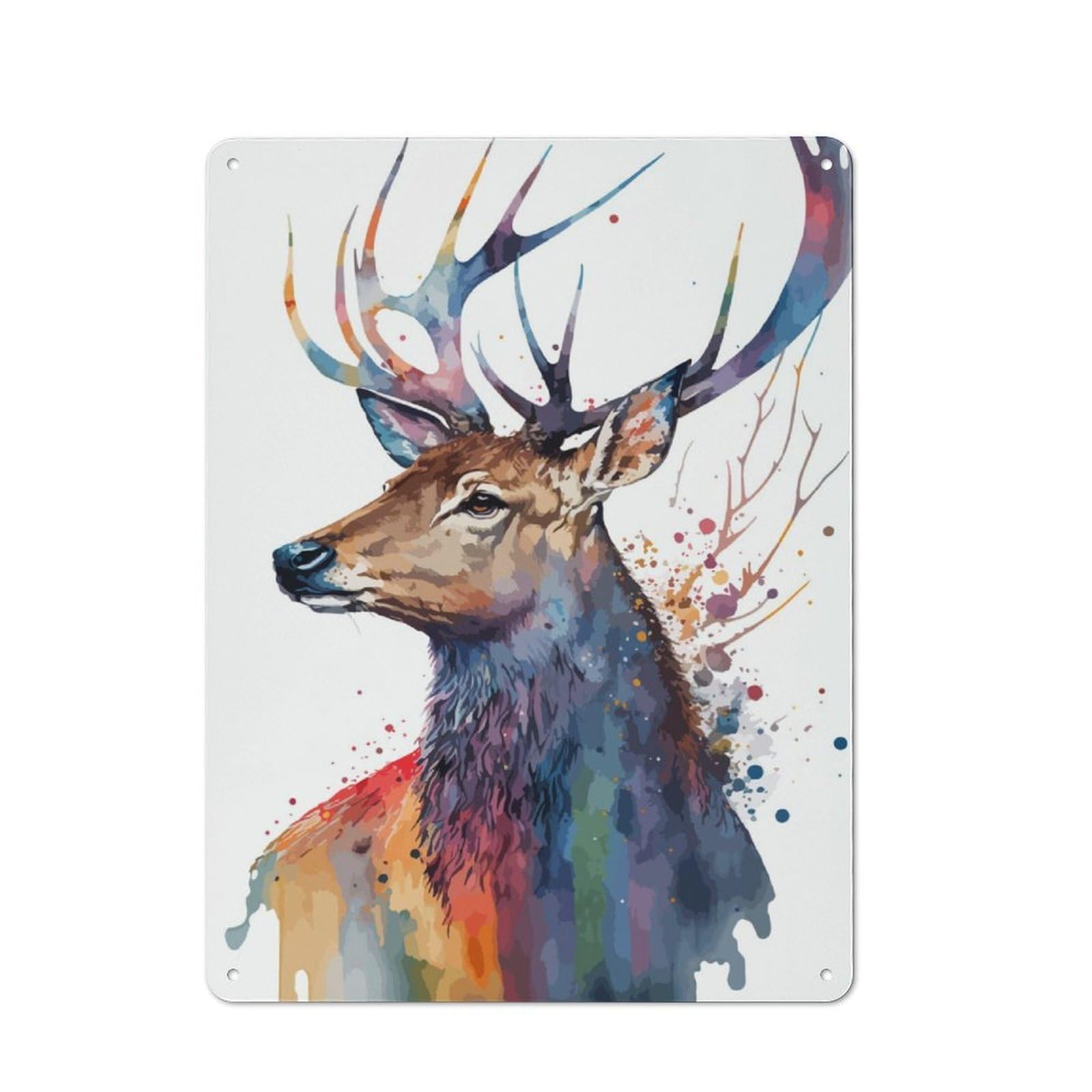 Junmoney Deer In Watercolor Art Urban Metal Wall Decor 40X30cm, Metal Wall Art Sign For Loft, Studio, Office Or Creative Room