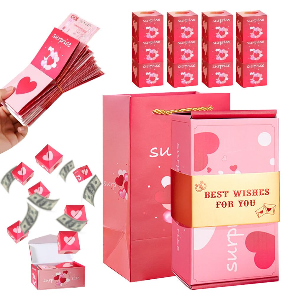 GobestySurprise Boxss Gift Box, Explosionless Box with 12 Cards, Pop-Up Explosion Gift Box, DIY Surprise Foldable Bounce Box, DIY Bouncing Box, Photo Album for Anniversary, Valentine's Day