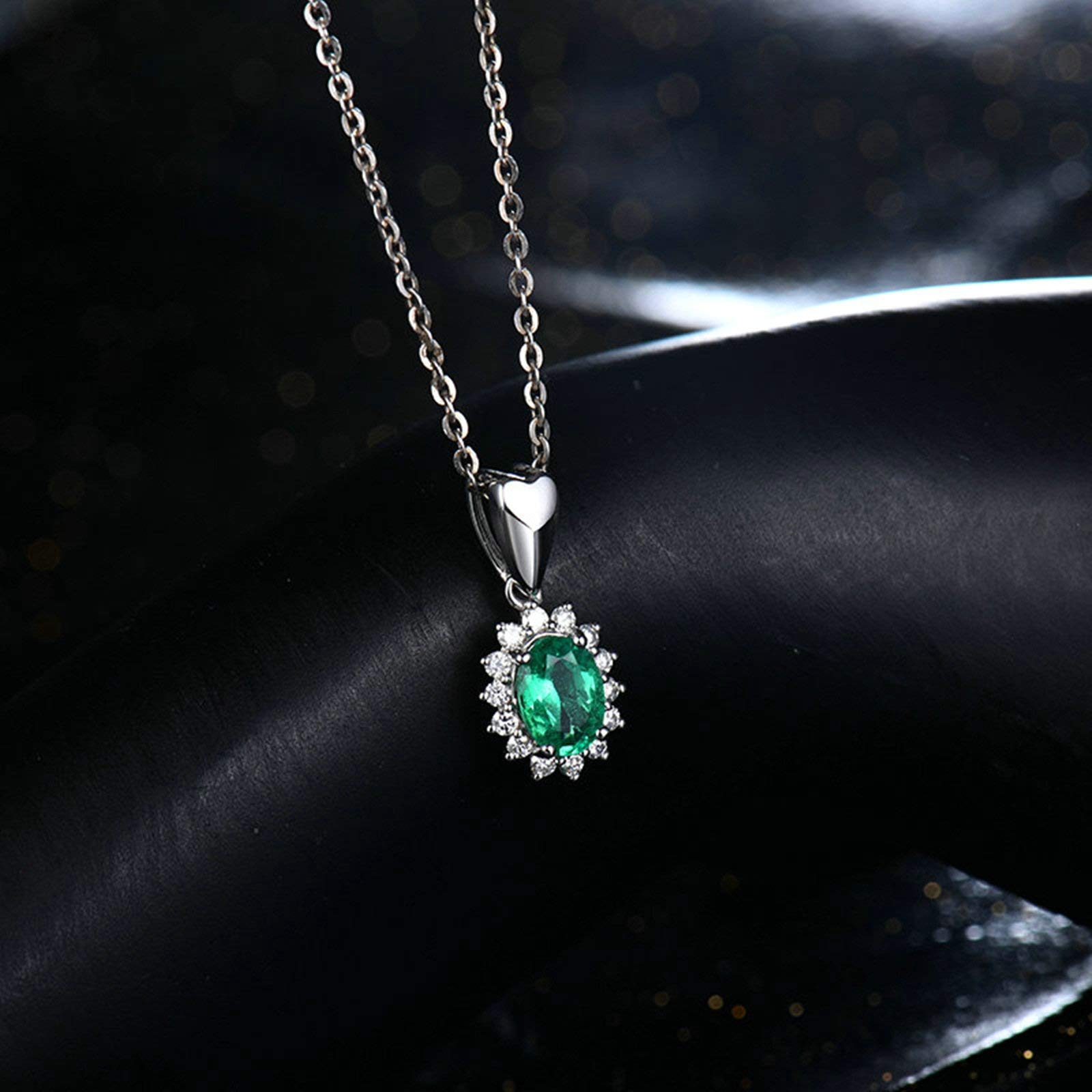 Collar para Mujer, corazón de Flores con Esmeralda creada en Laboratorio de 1 quilate, Oro de 18 Quilates/Plata de Ley 925, Collares con Colgante para Mujeres y niñas, Regalo para el día de la