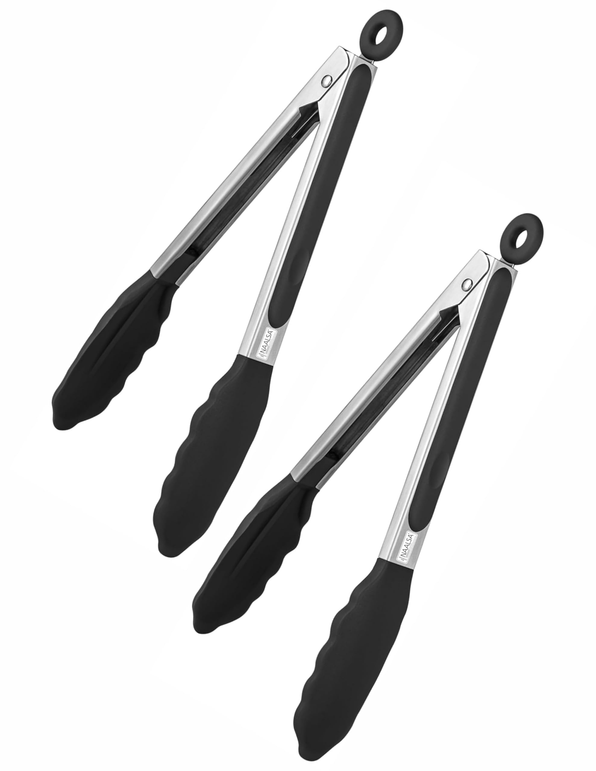 Grab 2Pc Silicone Food Tongs for Kitchen, Barbeque and Serving - 9 inch - 1 Year Warranty - FDA Approved Silicone, 315°C Heat-Resistant, Salad Tong, Serving Tong, BBQ Tong - Black (2)-image-37