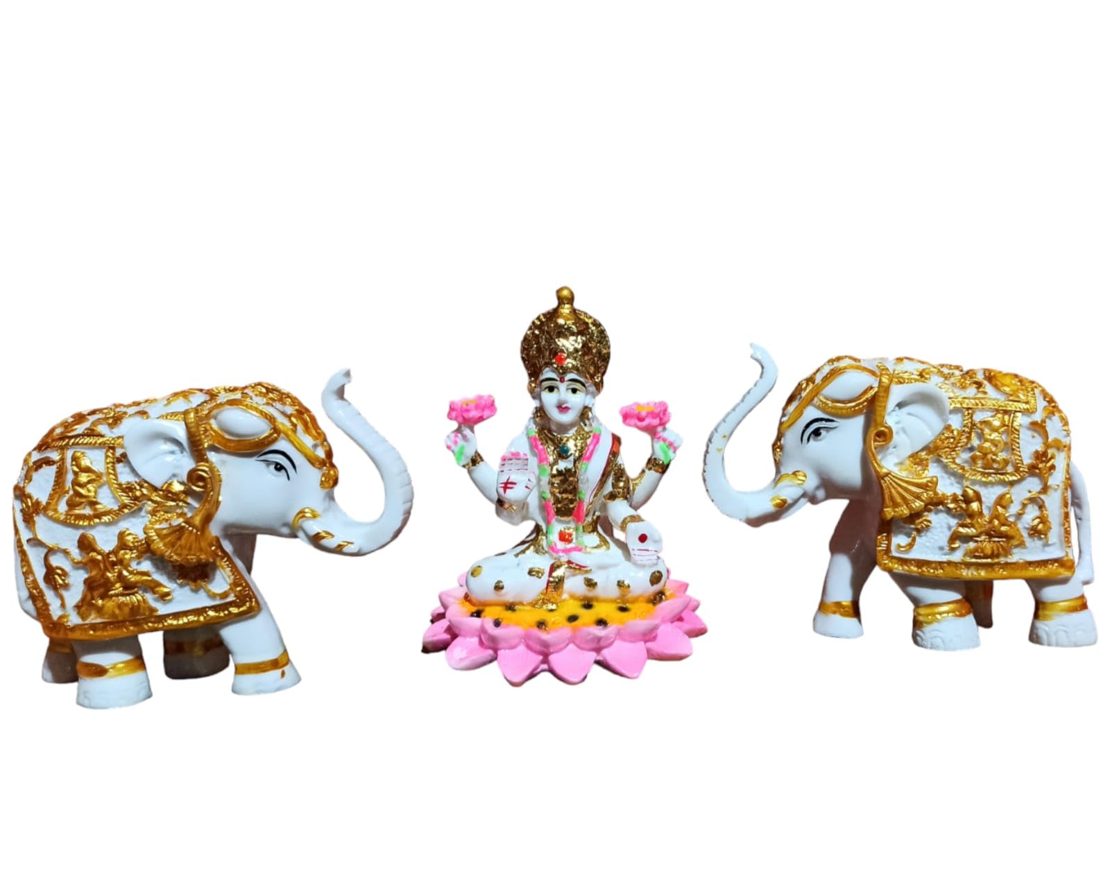 S A GIFTS Sai Amrut Polymarble Handcrafted Laxmi MATA ji Idol/Statues for Home Decor, Pooja (4.5 inch) (Gold Foil), Religious