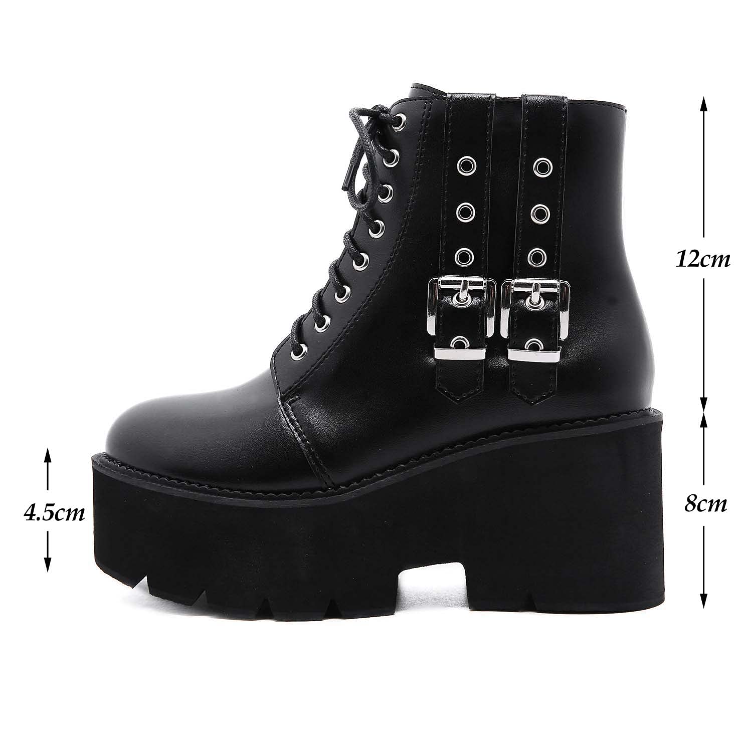 Gótica Punk Botines con Cordones y Plataforma Botas Militares con Tacón Grueso para Mujer