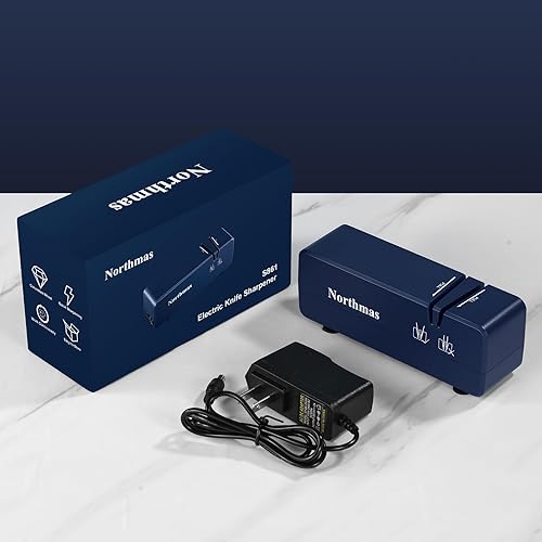 Miniatura 7 de Afilador de cuchillos eléctrico, mini afilador de cuchillos para uso doméstico, afilado rápido de 30 segundos y trabajo estable de 60 minutos,