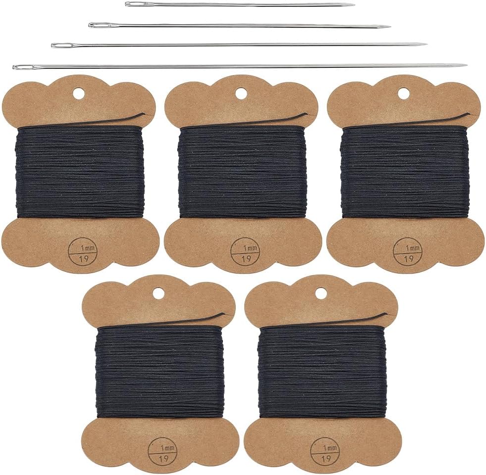 ORIGACH Upholstery Repair Sewing Kit - 15/20/25/30cm 4 Pcs Tufting Needles with 150m Black Waxed Thread - Heavy Duty Leather Needles Kit for Hand Stitching, Canvas & Quilting