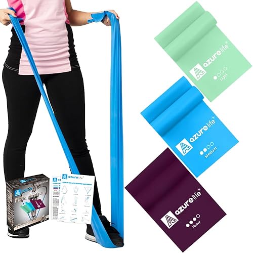 A AZURELIFE Bandas de resistencia bandas elásticas profesionales sin látex bandas elásticas de 5 pies de largo para PT yoga pilates rehabilitación