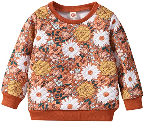 Retsugo Toddler Girls Sweatshirts Fleece Long Sleeve Crewneck Pullover Floral Shirts Toddler Sunflower Clothes Kids Winter Waffle Sweater 5T/8116 Floral #TOP12
