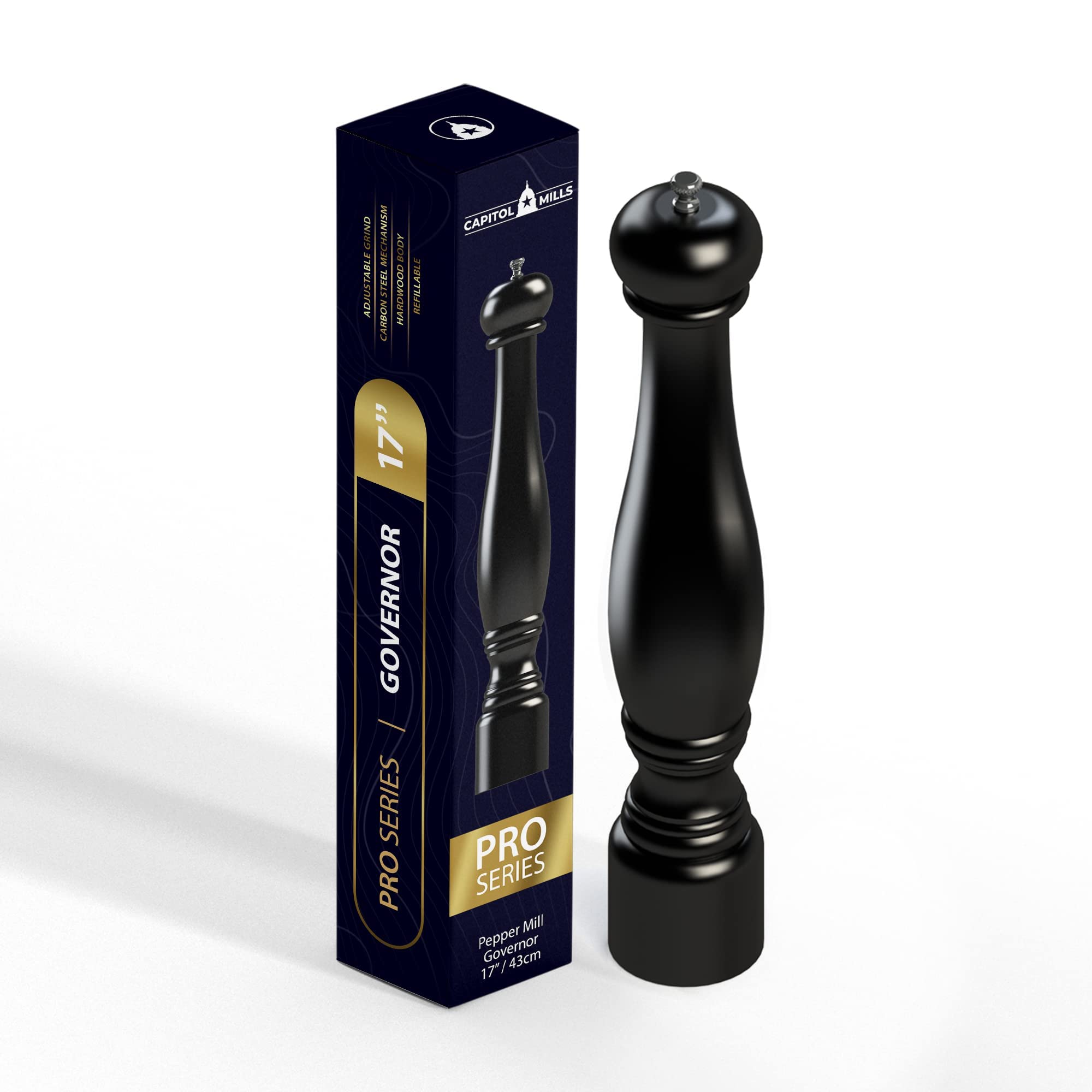 Capitol MillsGovernor 17" Pepper Mill, Wood, Satin Black