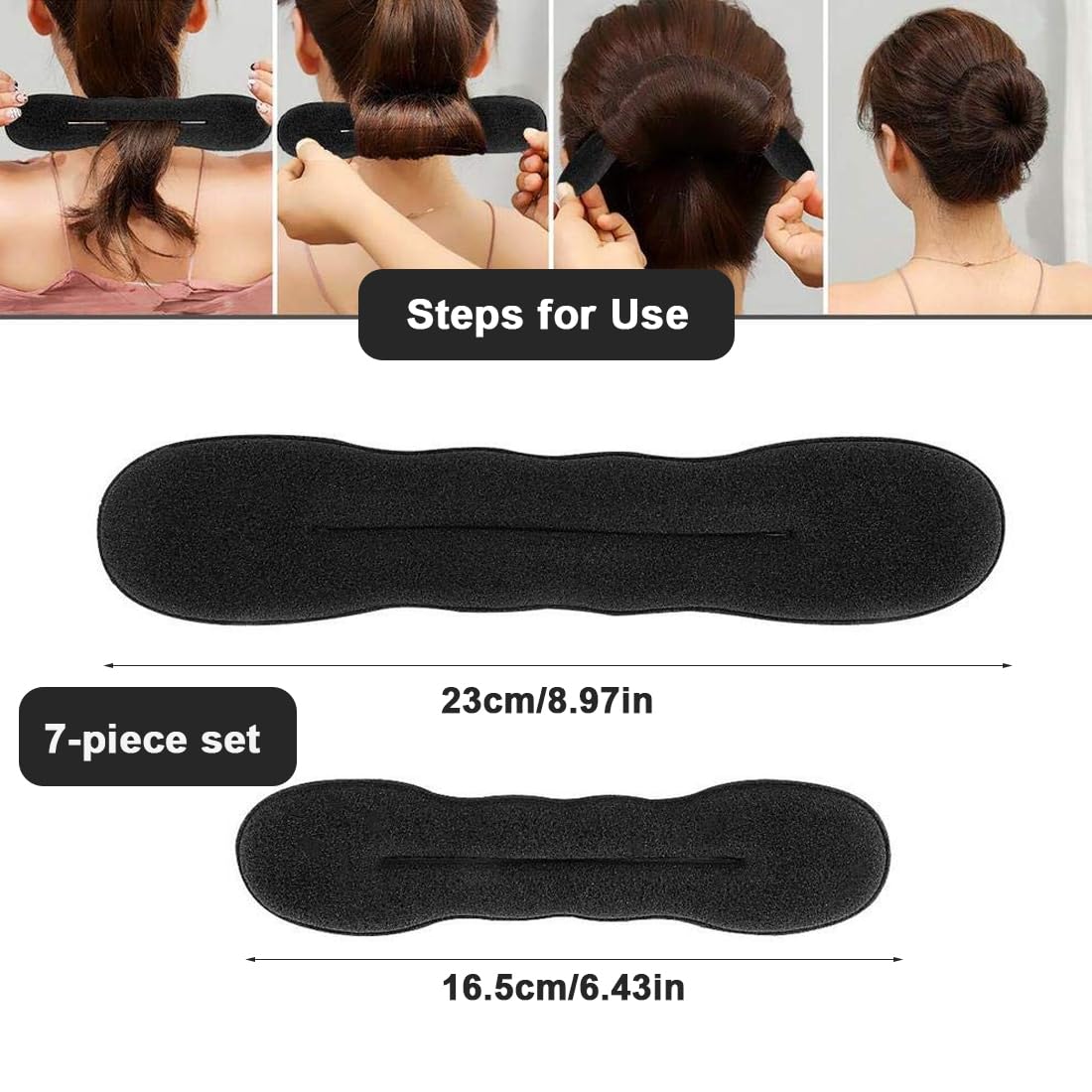 4 Pezzi Chignon per Ciambella + 3 Elastici per Capelli, Facili e Veloci per Capelli, Strumenti per Chignon in Spugna per Capelli