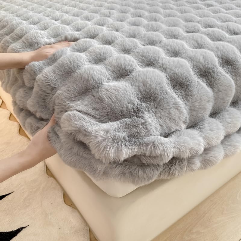 Kimko Solid Plush Shaggy Fluffy Plain Fitted Sheet,Comfy Warm Fuzzy Mattress Protector for Fall Winter Spring with All-Round Strong Elastic【Single Item :Fitted Sheet* 1】 (# 07, Twin :35''X79'')