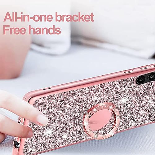 Miniatura 7 de B-wishy Para Samsung Galaxy S23 FE Glitter Crystal Butterfly Heart Floral Slim TPU Luxury Bling Cute Funda protectora con soporte + correa para