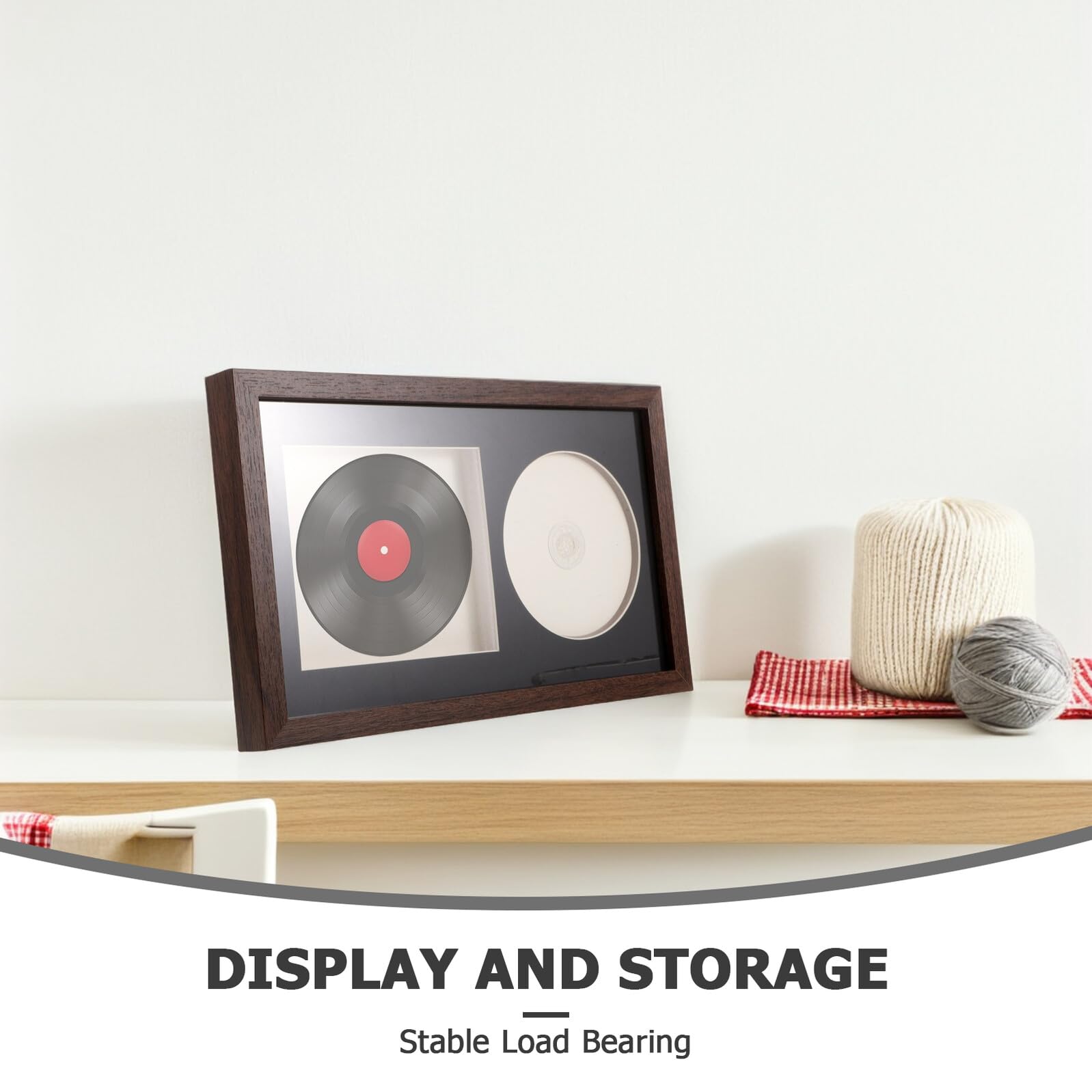 Cornice Espositore Per Album Musicali in Legno Marrone Scuro Supporto Porta Dischi E Cd Da Parete E Scrivania 3D Organizer Per Collezione Vinili