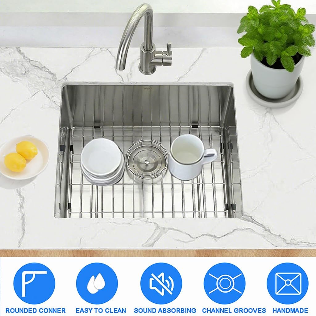 18 x 19 Inch Undermount Kitchen Bar Sink, Handmade Single Bowl 304 Stainless Steel Wet RV Sinks, Indoor and Outdoor Deep Kitchen Laundry Basin with Accessories
