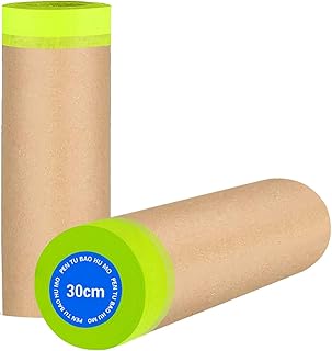 Hubaow Tape and Drape, 12” x 100 feet Masking Paper for Painting, Pre-Taped Masking Paper with Adhesive, Paint Tape, Car P...