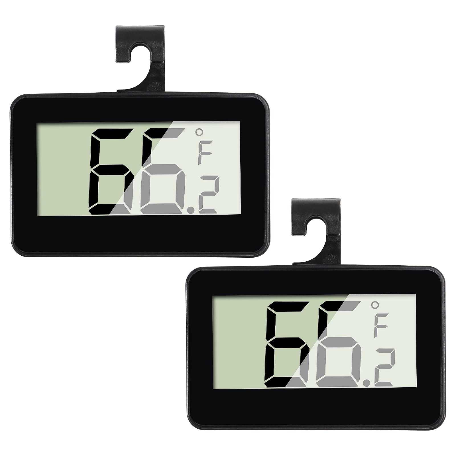 2Pcs Digital Refrigerator Fridge Thermometer Mini Freezer Thermometer Room Thermometer with Hook, Large LCD Display °C/°F Convertible with Hanging